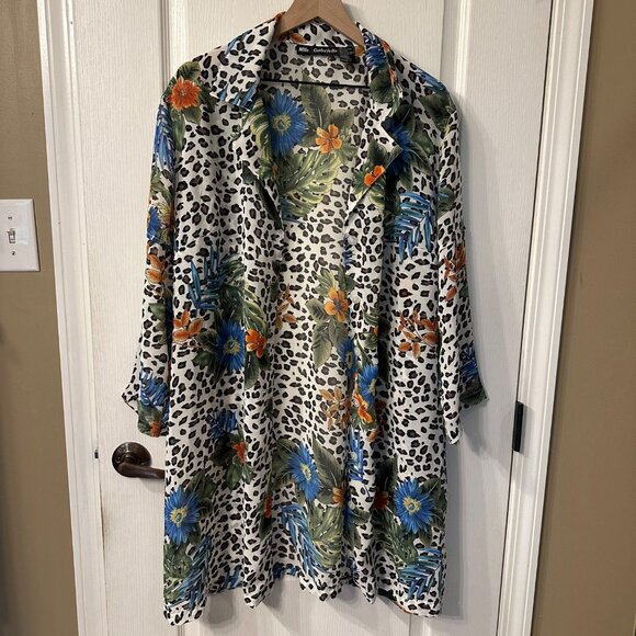 Mlle Gabrielle | Sz 18 Animal Print Tropical Floral Button Up Tunic Top Cover Up - Picture 3 of 9